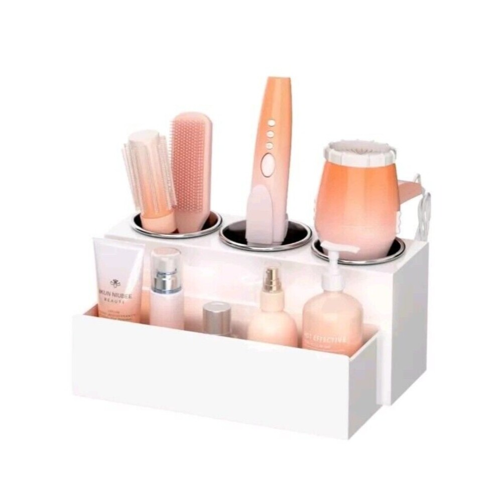 Hair Tool Organizer White Acrylic Hair Dryer And Styling Holder Bathroom Counter